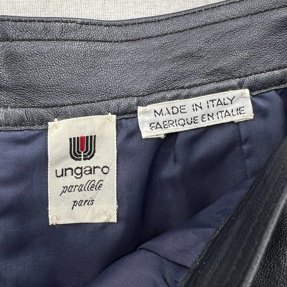 VINTAGE UNGARO PARALLELE PARIS Leather Skirt Womens Small XS Blue Metallic - Picture 8 of 13